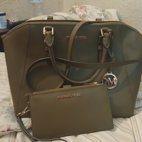 Michael Kors Olive Satchel and Wallet Set